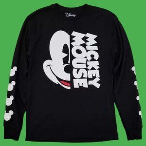 Sale! Disney  Mens Black Long Sleeve Mickey Mouse Half Face Shirt Small